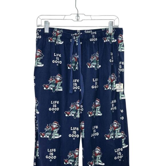 Life Is Good Navy Brushed Flannel Pajama Lounge Pants ADIRON SANTA JAKE Sz Large - Picture 2 of 6